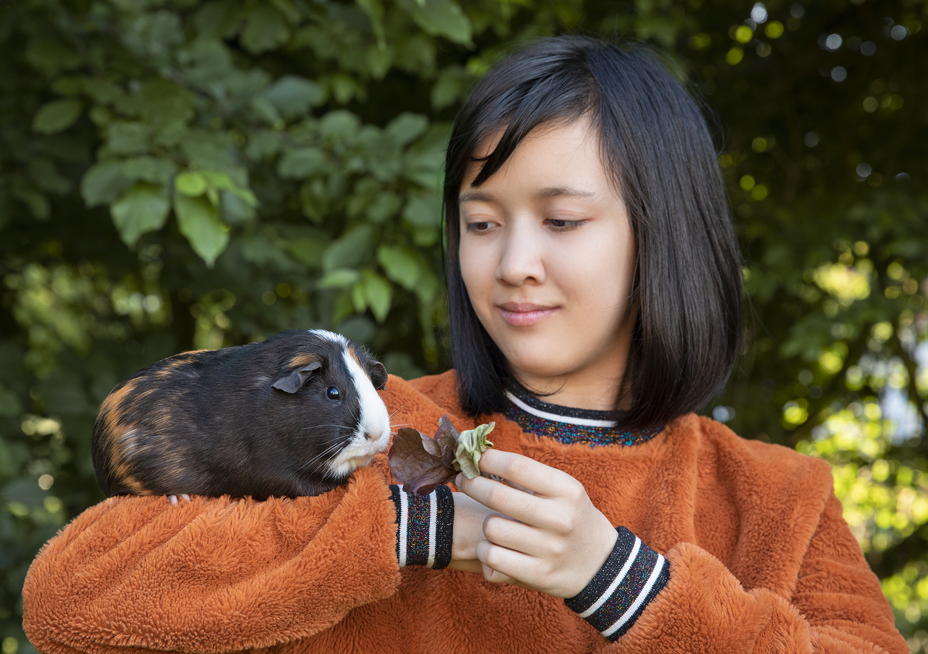 Portrait adolescente et son cochon d'inde